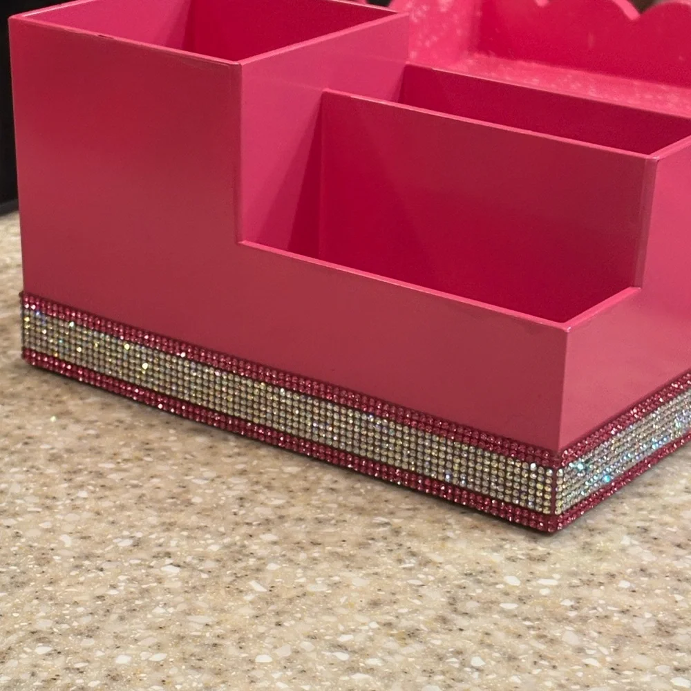 Pink Decorative Organizer with Rhinestone Trim!